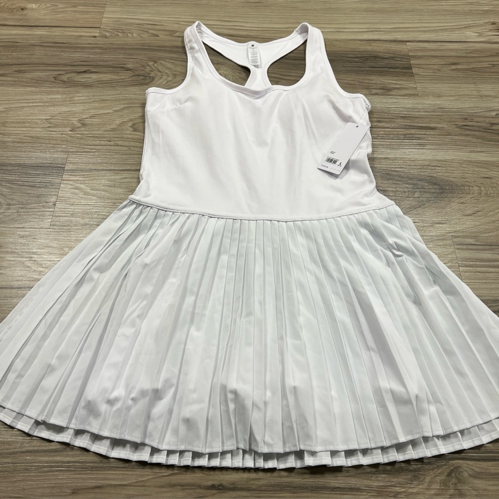 Yogalicious Lux Net Motion Tennis Dress Pleated Lined White Womens Large $88 NWT